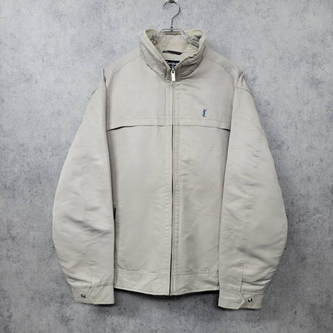 イヴサンローラン 刺繍 ナイロンジャケット ベージュ XL 古着 90s