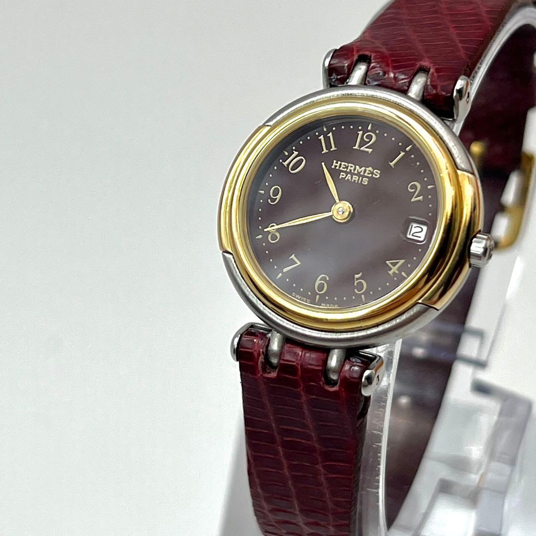 希少✨　エルメス　ウィンザー　腕時計　コンビ　ボルドー文字盤　クォーツ　デイト