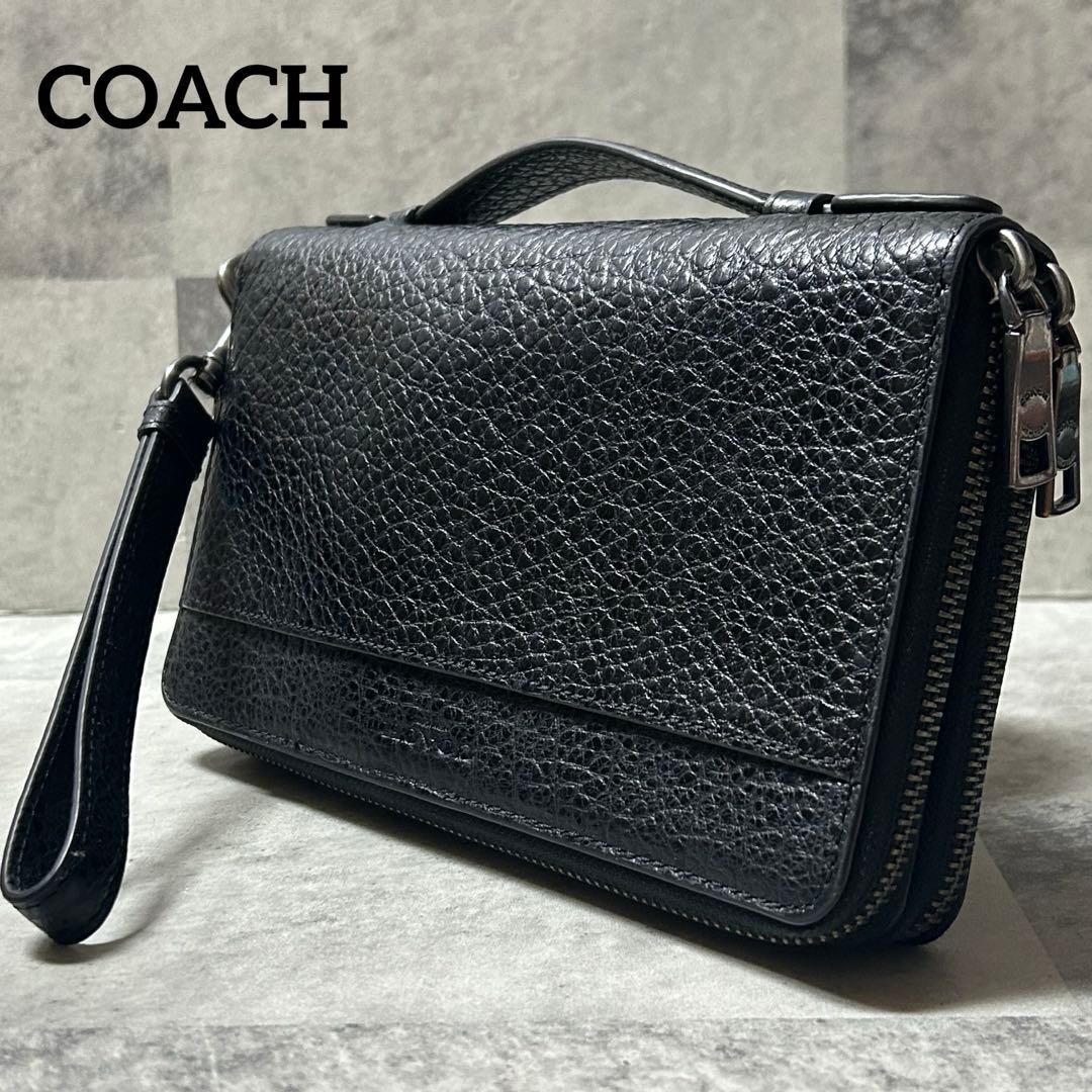 COACH✨大人気！！ダブルジップ トラベルオーガナイザー 高級シボ革 極美品