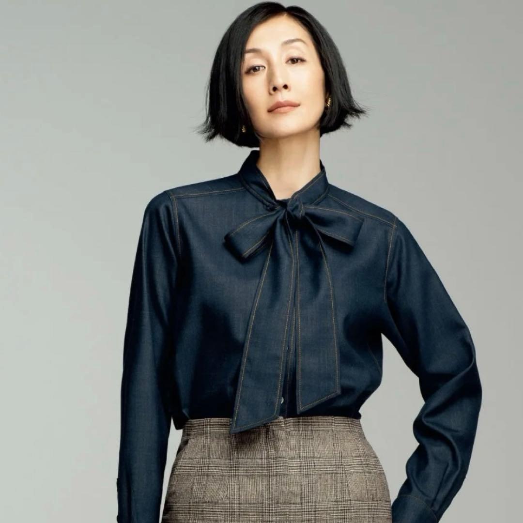 最終価格　ダーマ　ネイビー リボン付き 長袖シャツ