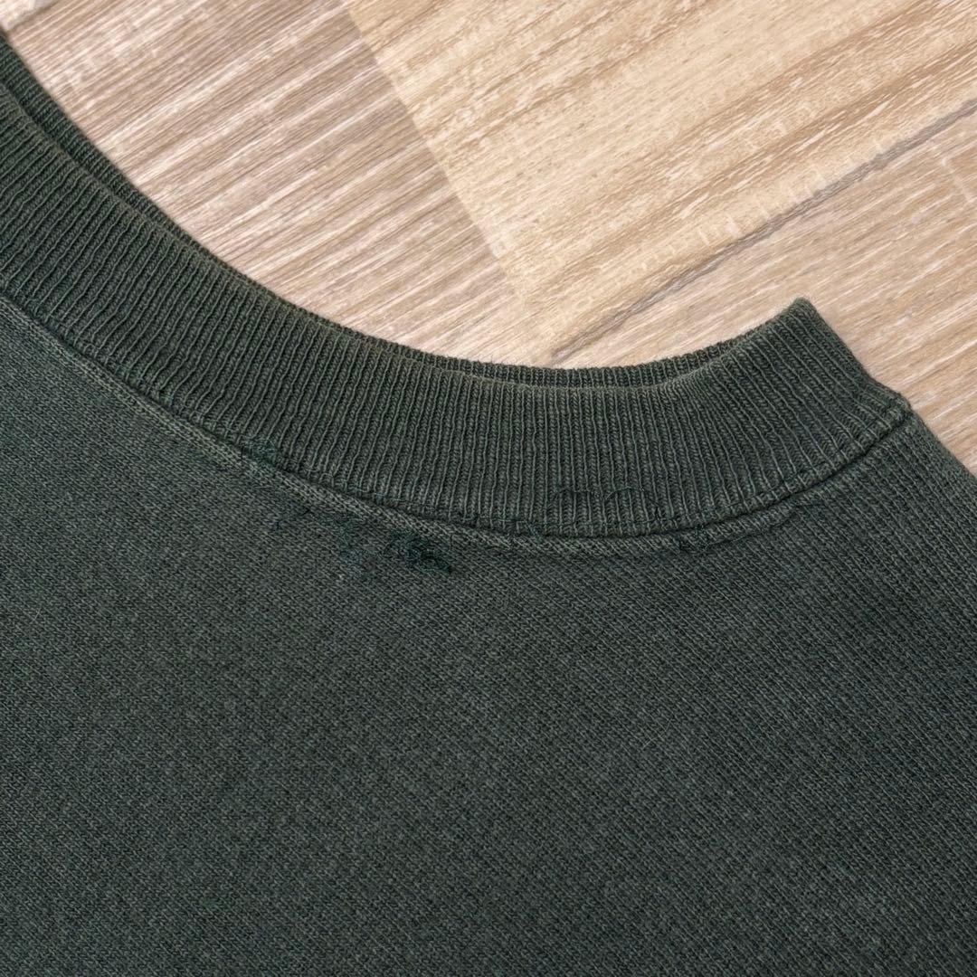 USA製 90s チャンピオン リバースウィーブ 無地 目あり 刺繍タグ モス