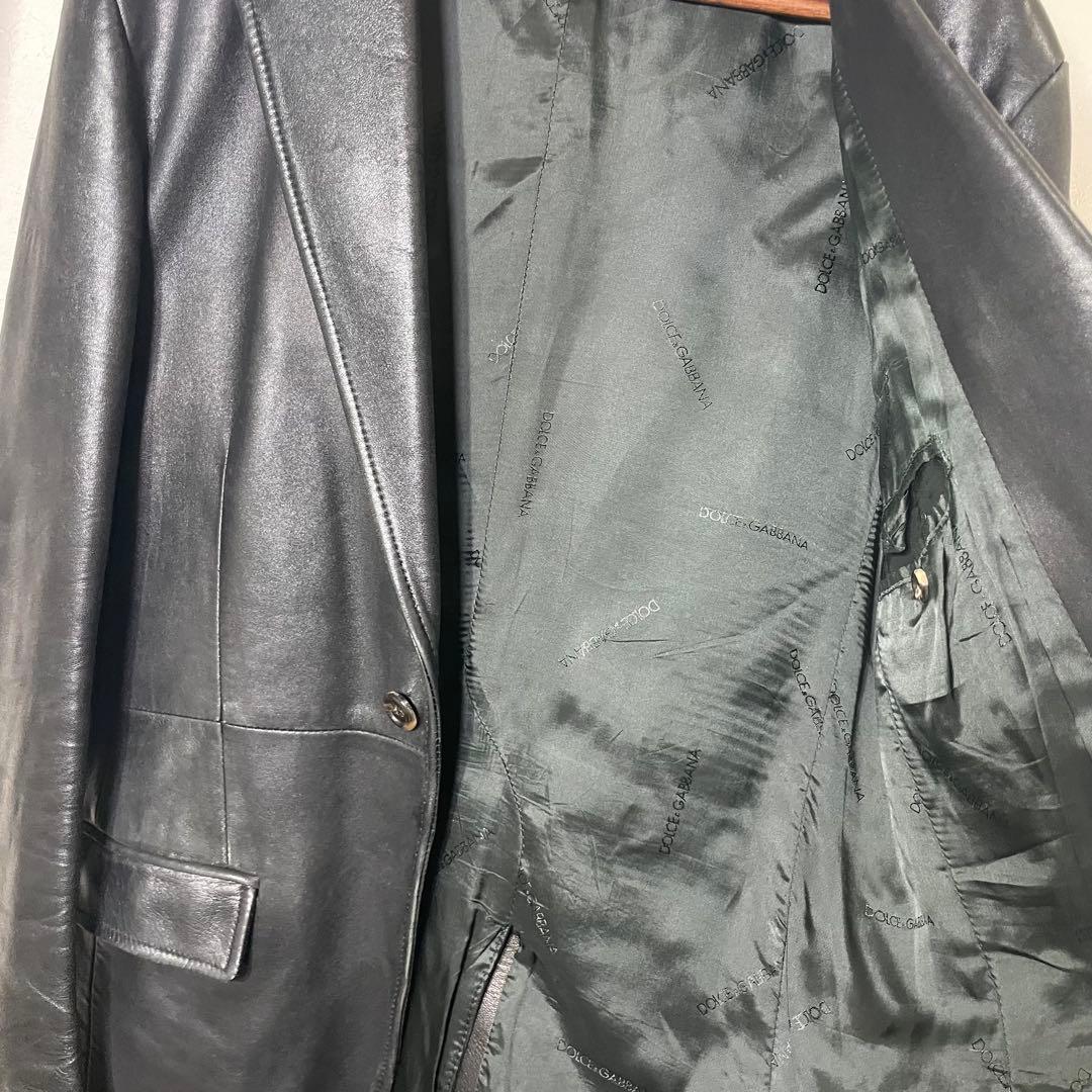 オ*ム様 DOLCE&GABBANA ブラック レザー テーラードジャケット