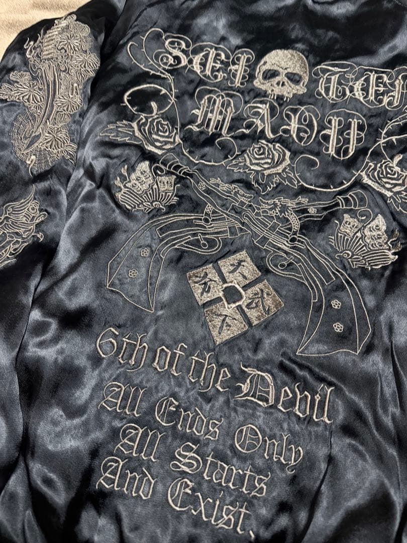 美品 ２面用 雅結 蛇 スカル 日本限定 silk スカジャン vintage