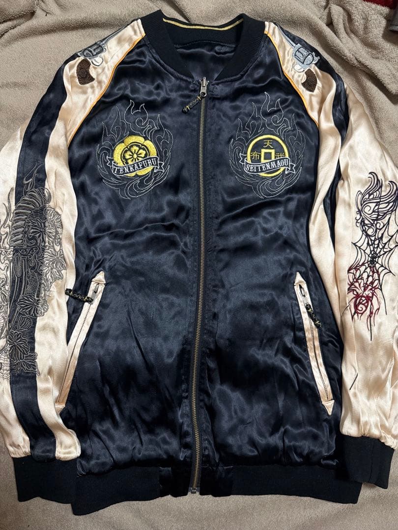 美品 ２面用 雅結 蛇 スカル 日本限定 silk スカジャン vintage