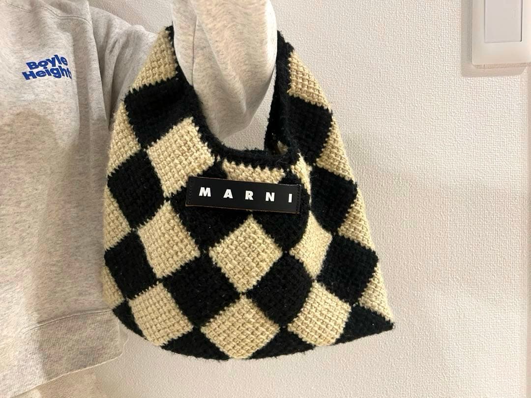 MARNI マルニ チェック柄ハンドバッグ 保存袋付 ブラック&ホワイト