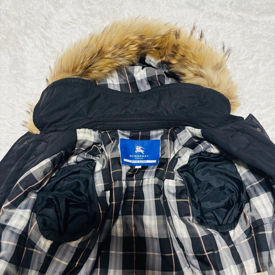 y2k バーバリー ブルーレーベル ダッフルコート ノバチェック ファー 黒 M