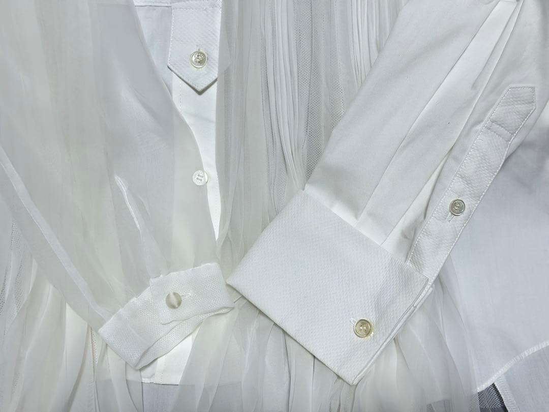 sacai サカイ ハイネックオーガンジープリーツシャツ ホワイト