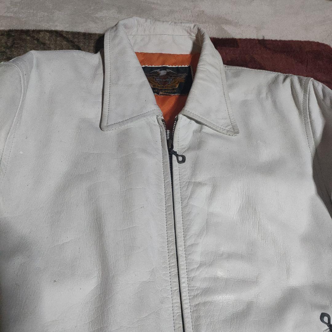 ハーレーダビッドソン　本革ホワイトレザーシングルライダースジャケット　日本製