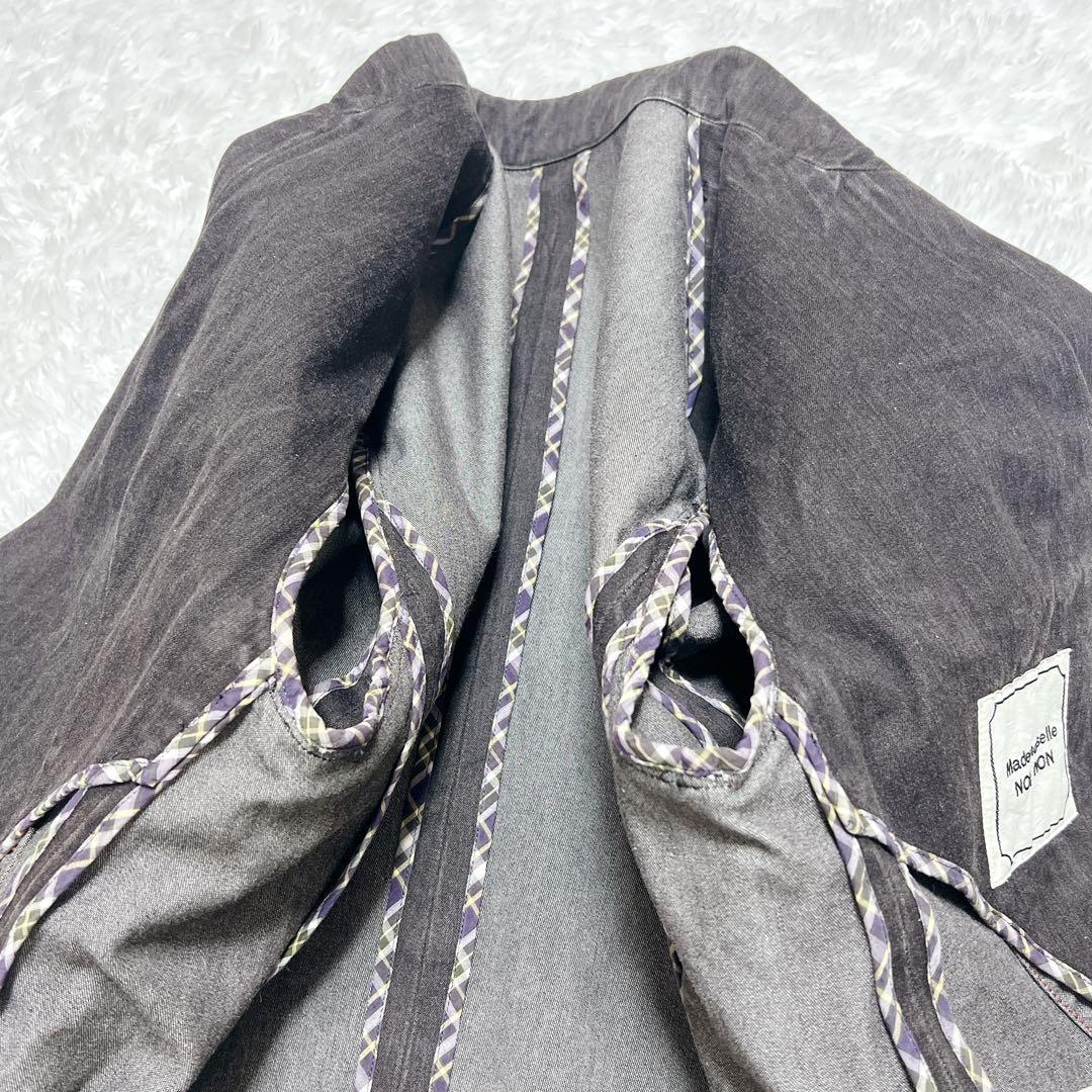 マドモアゼルノンノン ブラックデニム&レザージュ ツイードジャケット