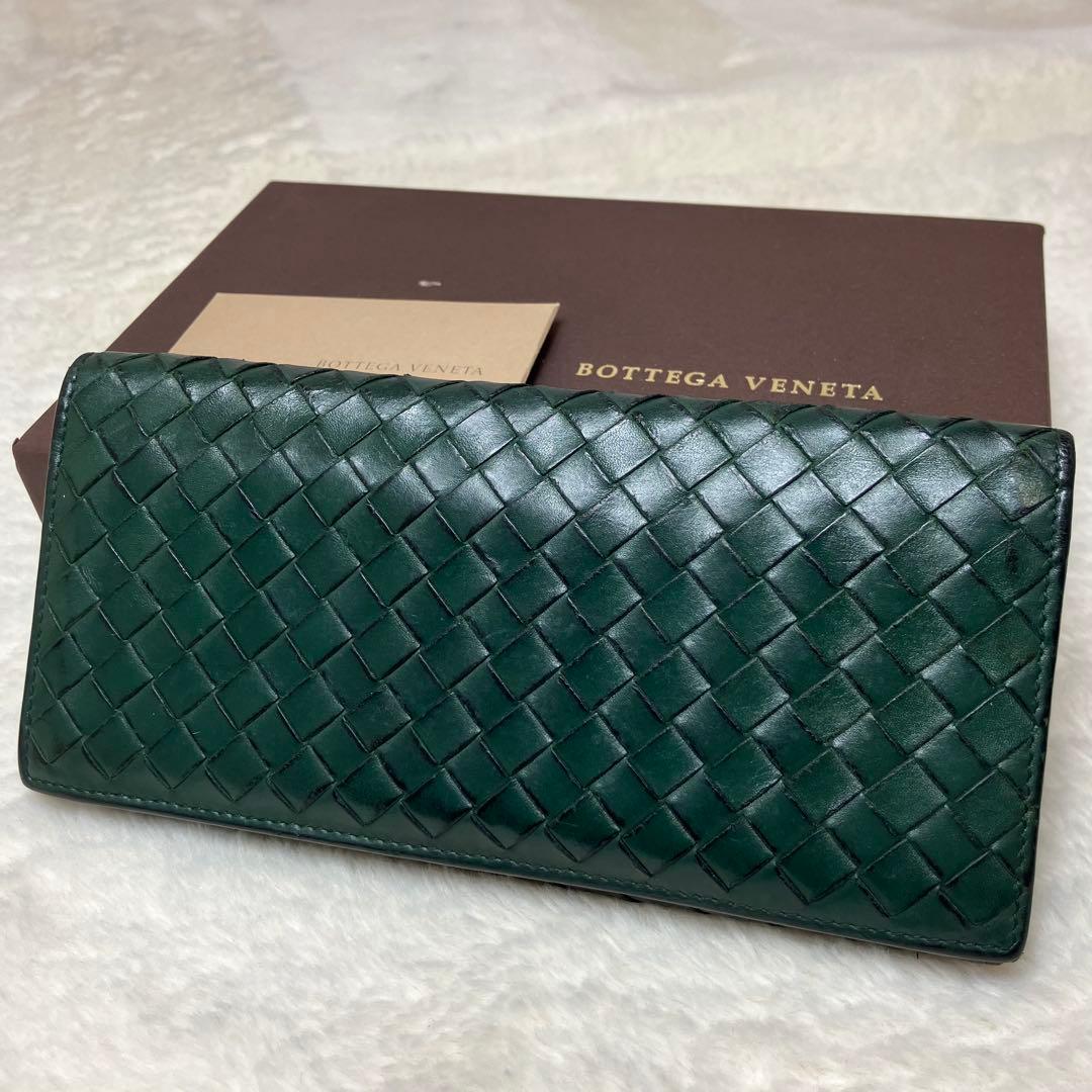 ボッテガヴェネタ✨イントレチャート 本革 レザー ダークグリーン 長財布