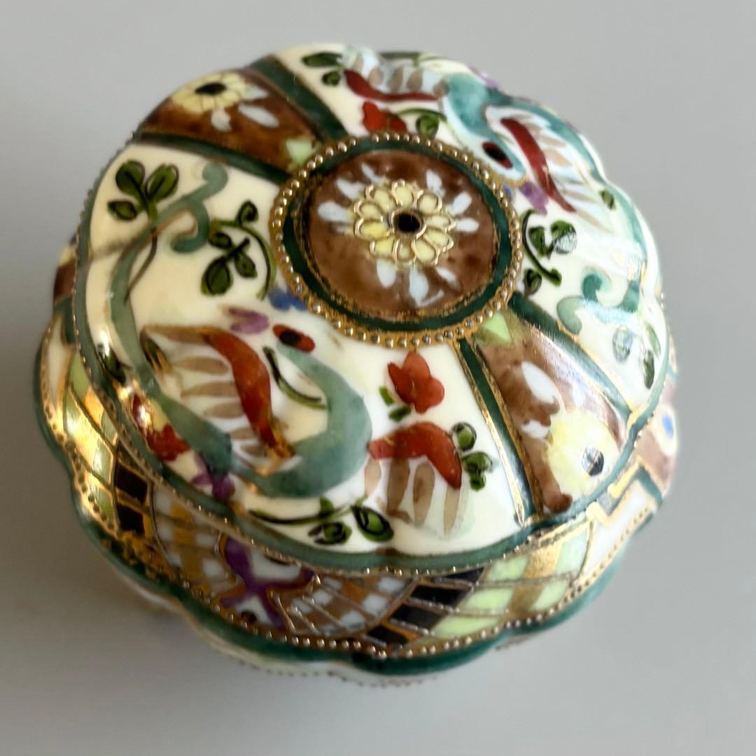 アンティーク　オールドノリタケ　マルキ印　金彩三つ脚蓋物　ボンボニエール⚫︎稀少品