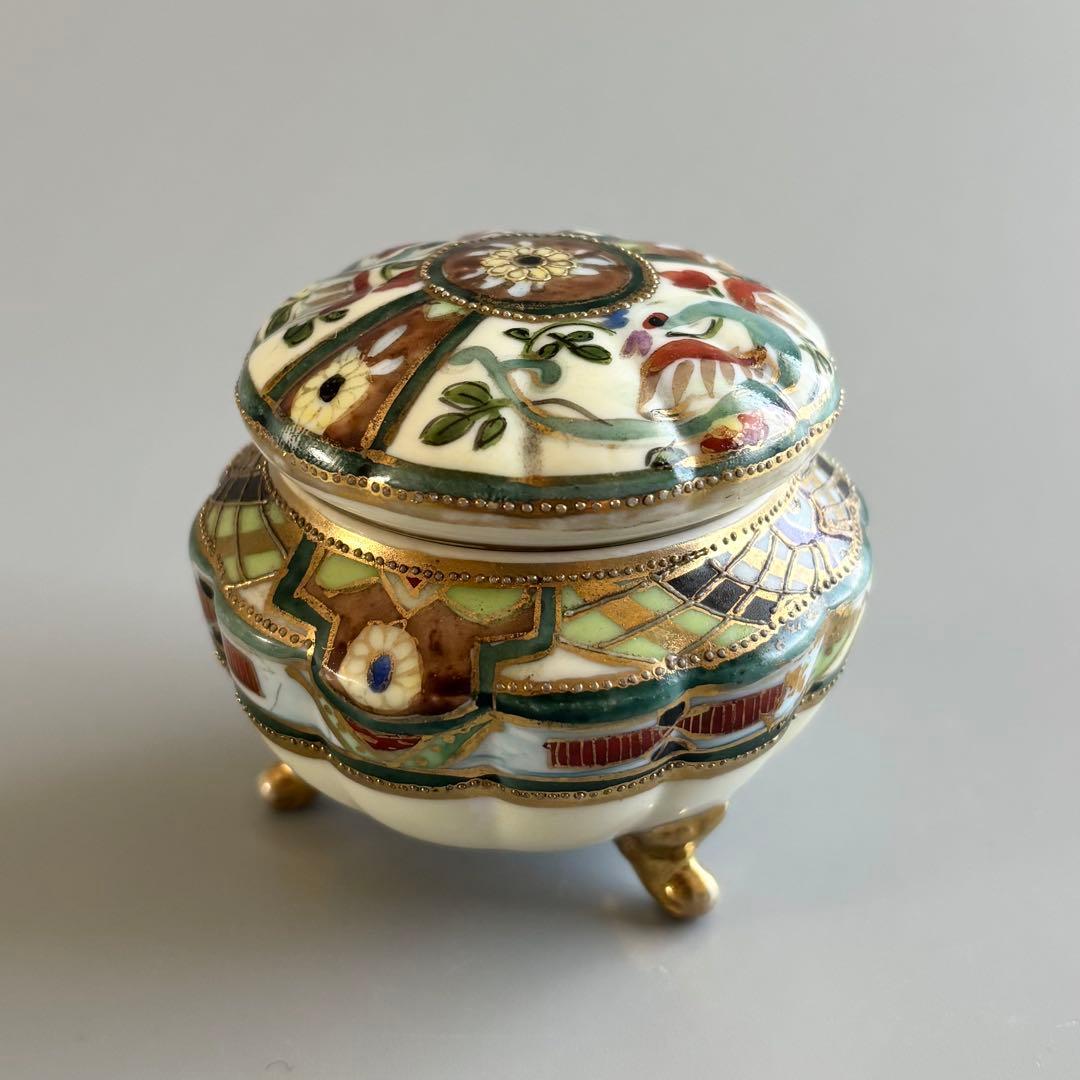 アンティーク　オールドノリタケ　マルキ印　金彩三つ脚蓋物　ボンボニエール⚫︎稀少品