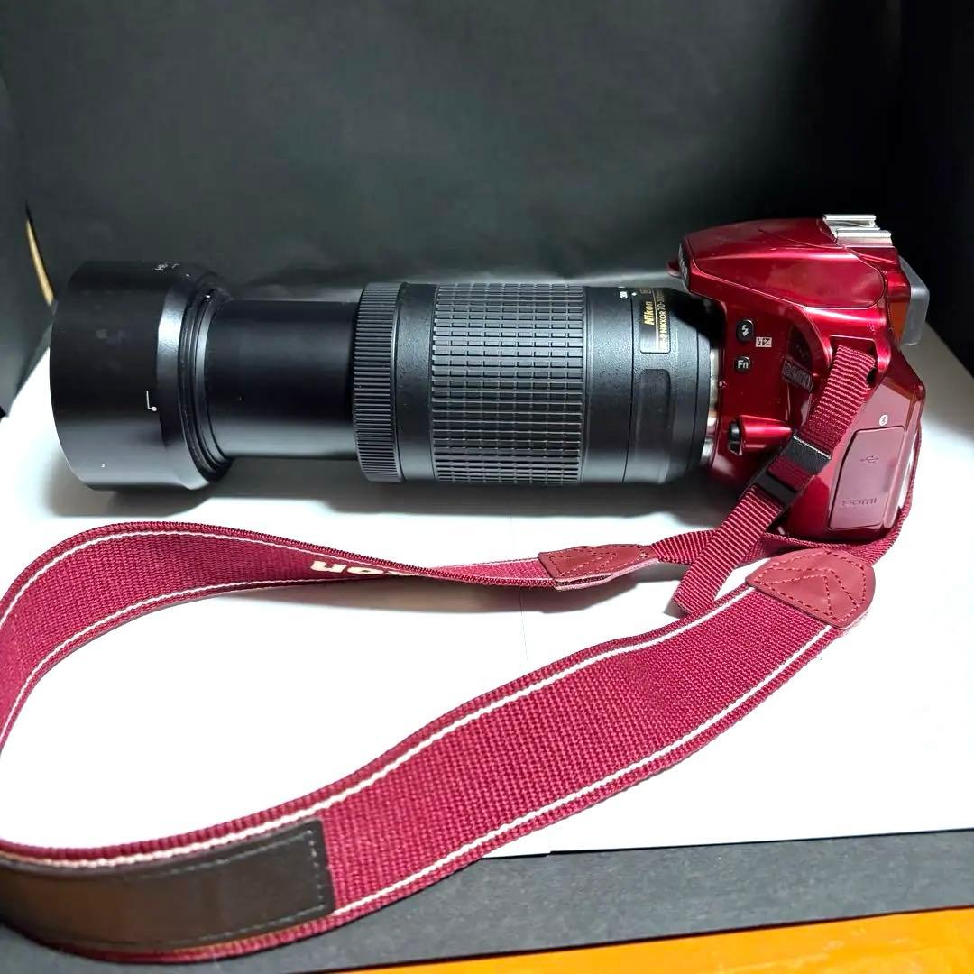 Nikon D3400 ダブルズームキット　レッド　フード　保護フィルター付き