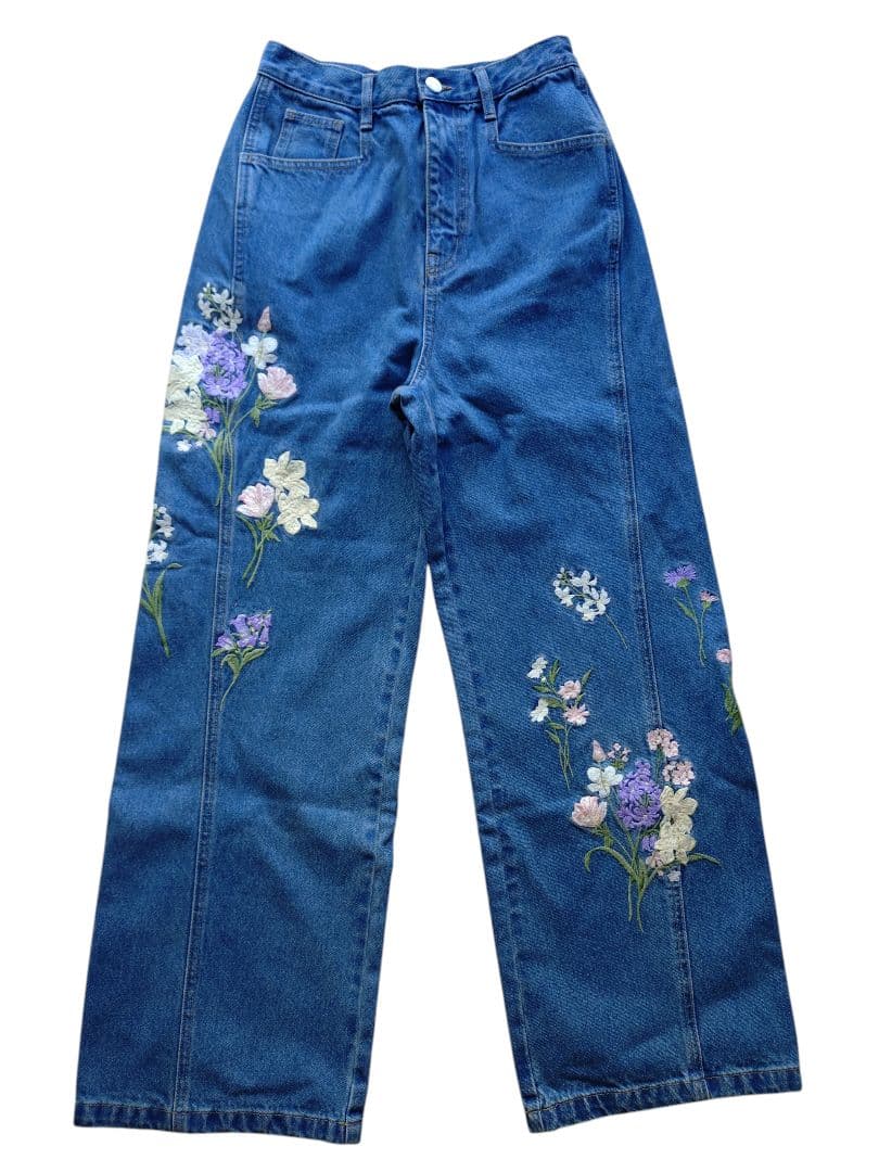 FRAY I.D 花柄刺繍デニムパンツ ワイドレッグ