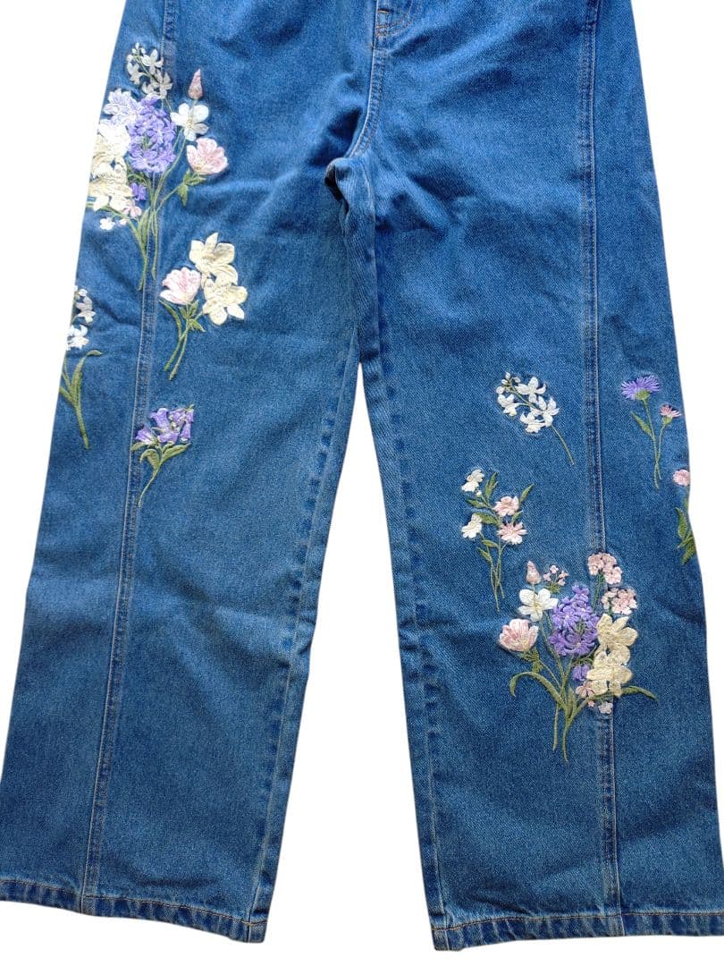 FRAY I.D 花柄刺繍デニムパンツ ワイドレッグ