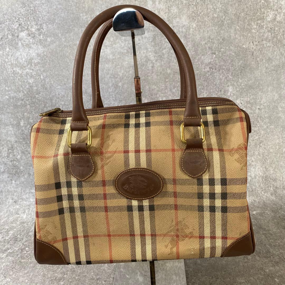 バーバリーロンドン　ノバチェック チェック PVC レザー ボストンバッグ