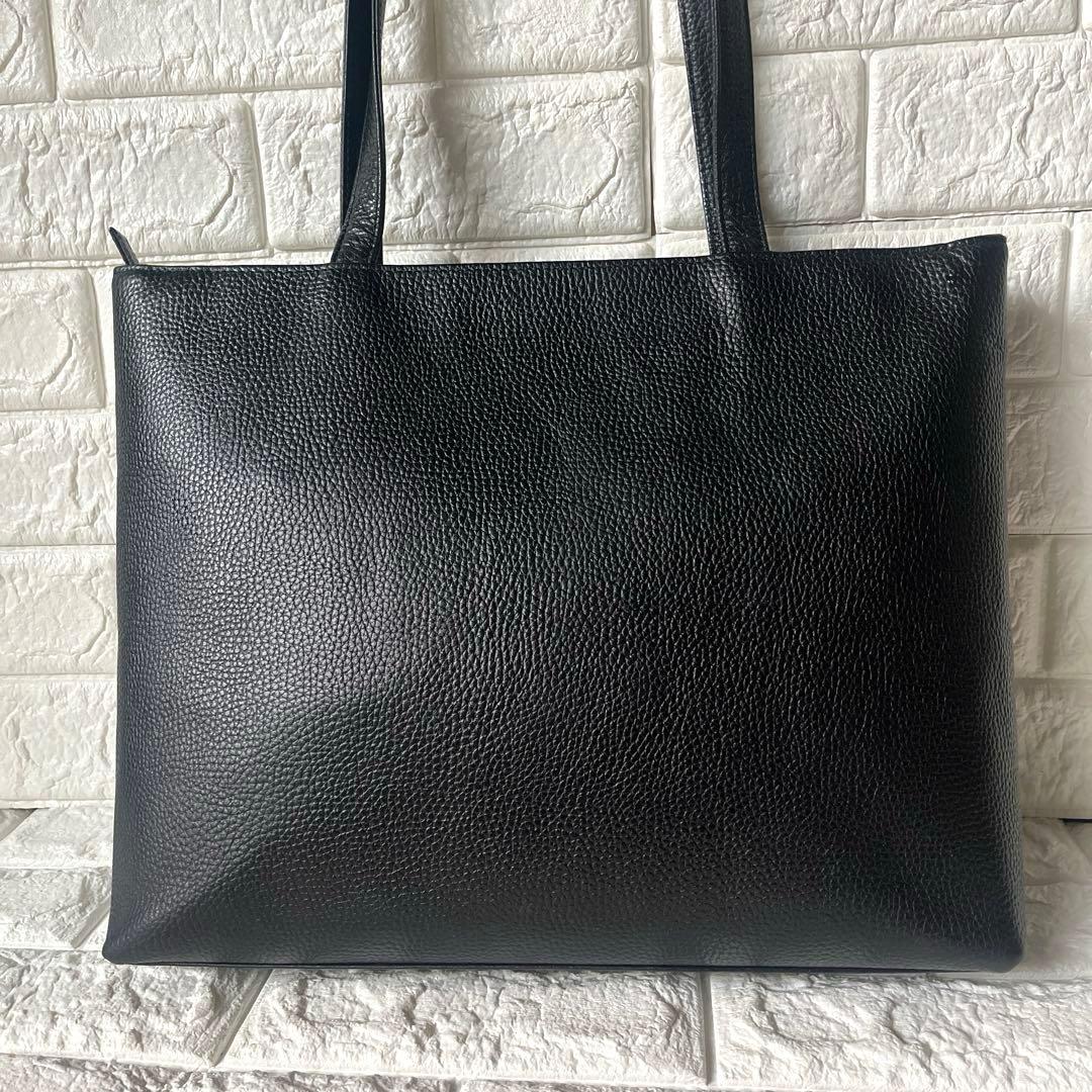 【美品】HushTug トートバッグ 肩掛け 本革 レザー A4可 シボ革 黒