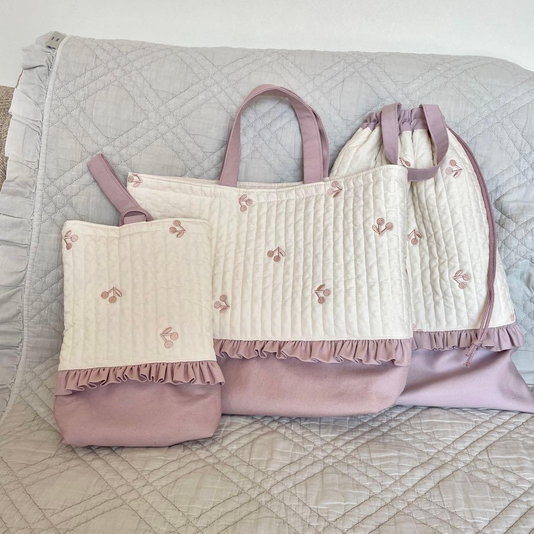 さくらんぼヌビ　レッスンバッグ　上靴袋　お着替え袋　セット