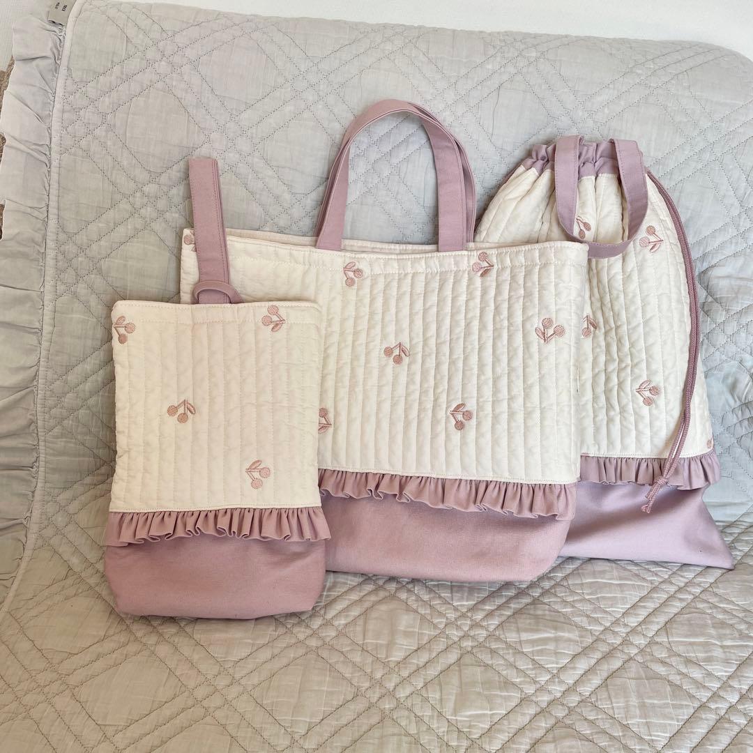 さくらんぼヌビ　レッスンバッグ　上靴袋　お着替え袋　セット