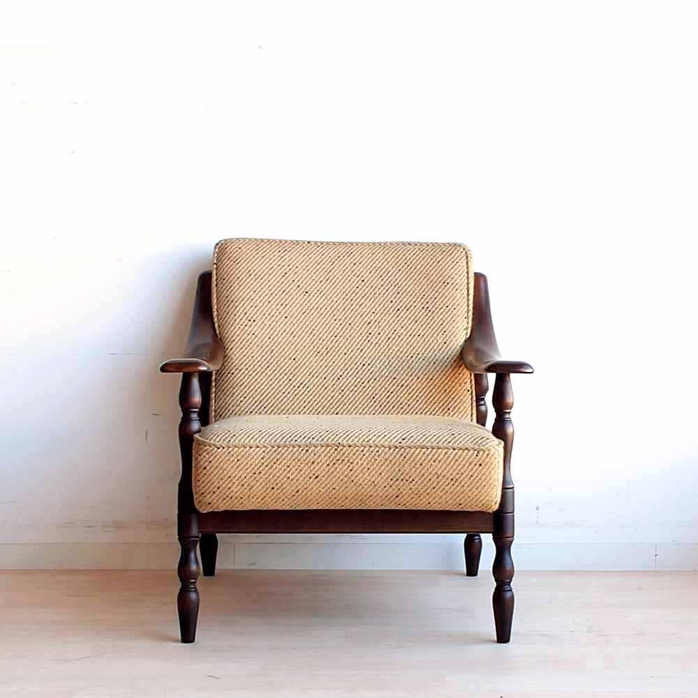 オールドカリモク シングルソファ B 木肘 ビンテージ ZR24194