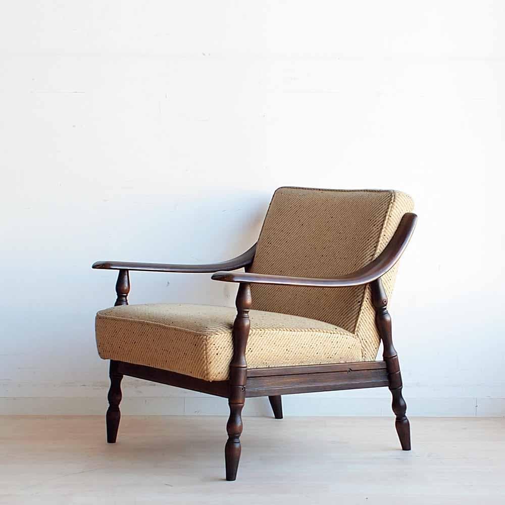 オールドカリモク シングルソファ B 木肘 ビンテージ ZR24194