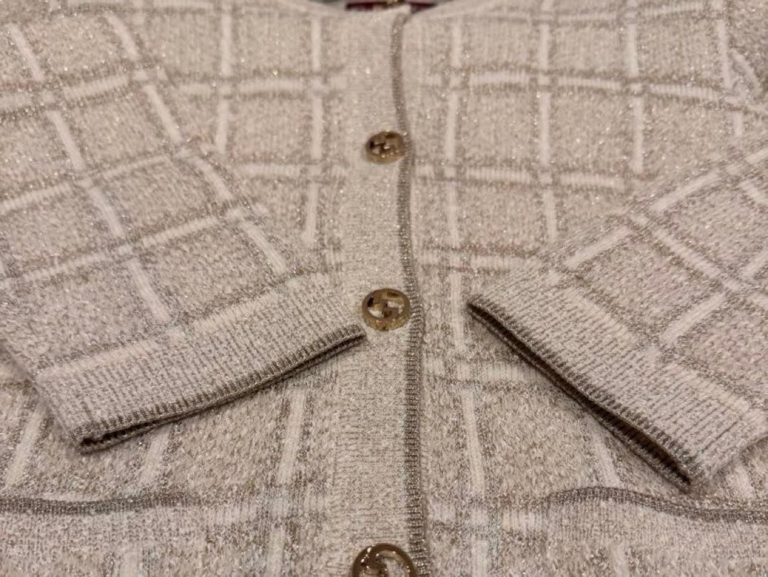 24AW/GUCCIチェック柄ラメウールジャガードジャケットグッチニットアウター