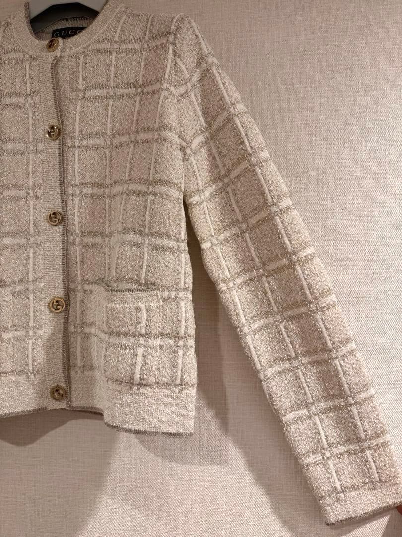 24AW/GUCCIチェック柄ラメウールジャガードジャケットグッチニットアウター