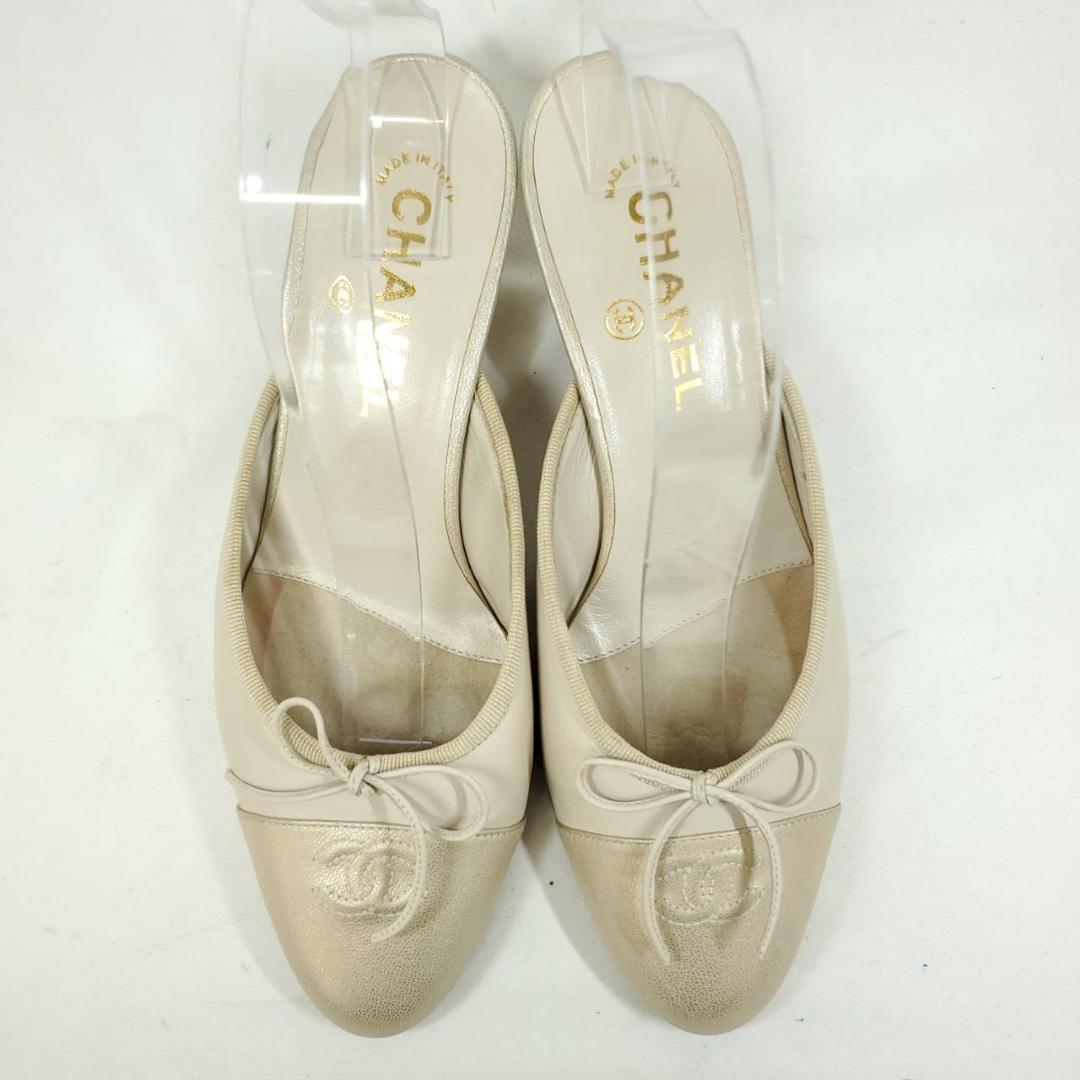 シャネル　ココマーク　ミュール　箱付き　ベージュ　EU37.5　イタリア製