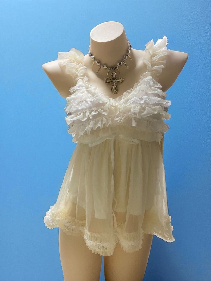 SNIDEL✴︎タグ付きチュールフリルキャミ＆パンツレイヤードレースランジェリー