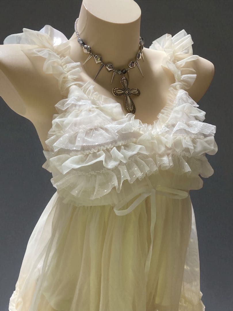 SNIDEL✴︎タグ付きチュールフリルキャミ＆パンツレイヤードレースランジェリー