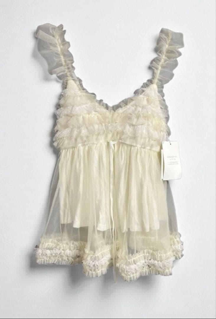 SNIDEL✴︎タグ付きチュールフリルキャミ＆パンツレイヤードレースランジェリー