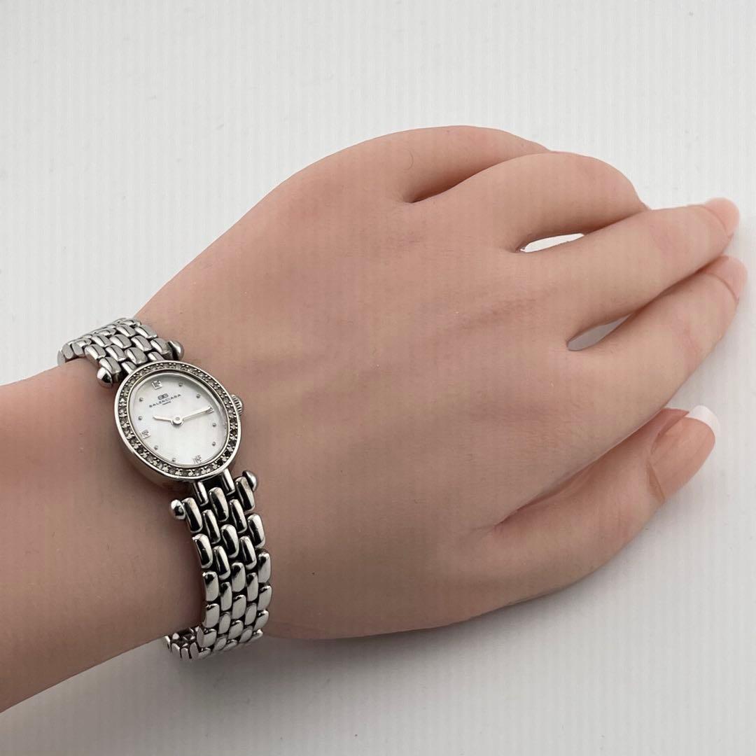 【稼働/新品電池】バレンシアガ　4Pダイヤ　ストーンベゼル　腕時計　シェル文字盤