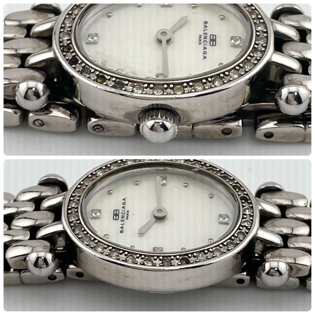 【稼働/新品電池】バレンシアガ　4Pダイヤ　ストーンベゼル　腕時計　シェル文字盤