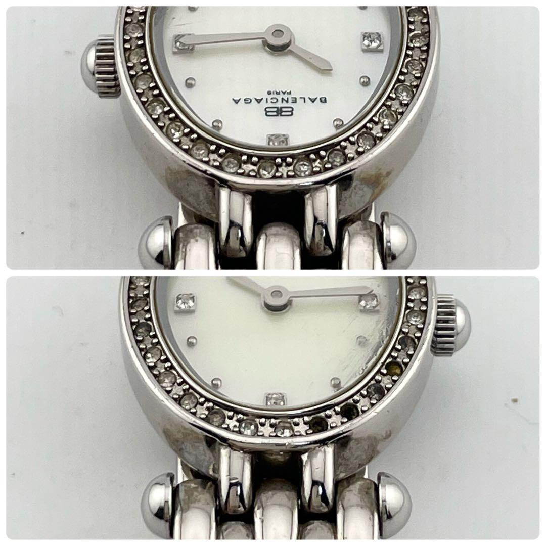 【稼働/新品電池】バレンシアガ　4Pダイヤ　ストーンベゼル　腕時計　シェル文字盤