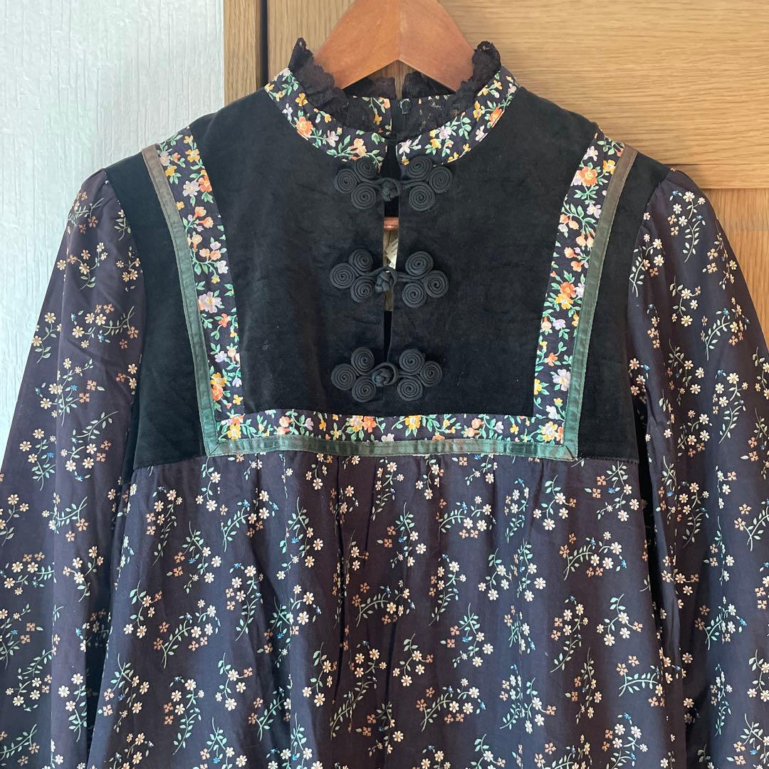 gunnesax 花柄ベロアワンピース