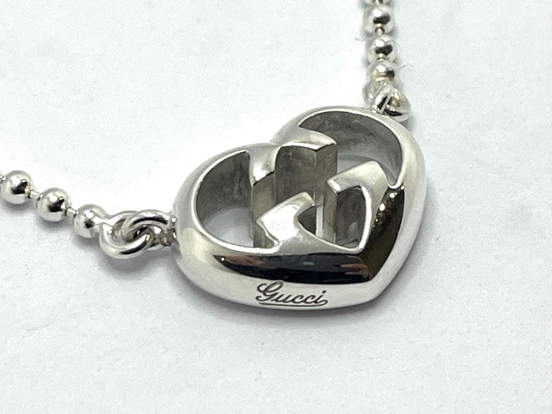 h786美品　GUCCI インターロッキング　Gロゴ　ハート　ネックレス　925