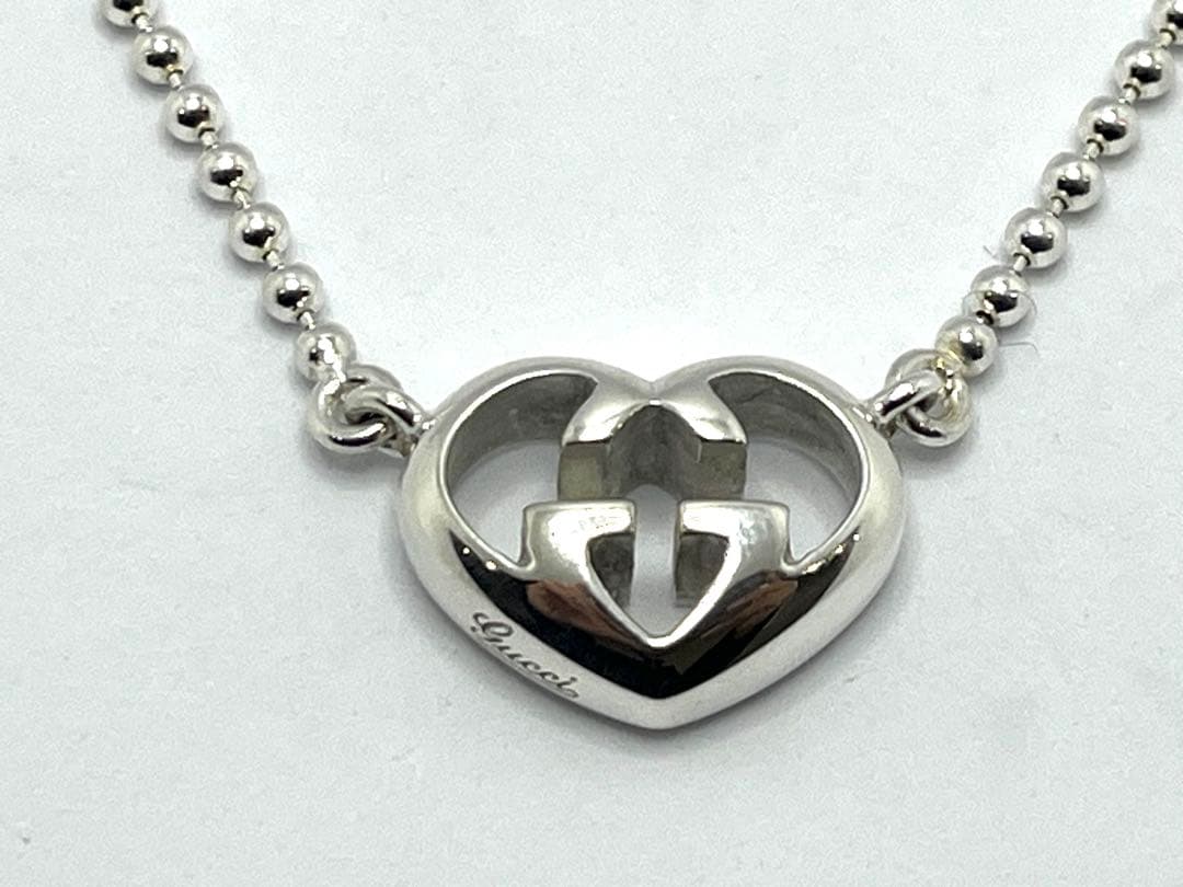 h786美品　GUCCI インターロッキング　Gロゴ　ハート　ネックレス　925