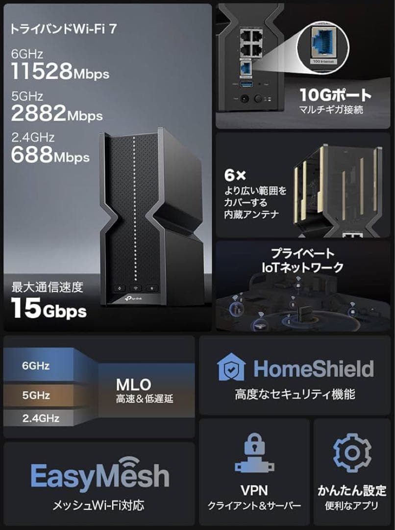 TP-Link WiFi .WiFi7 高速 無線ルーター BE1500