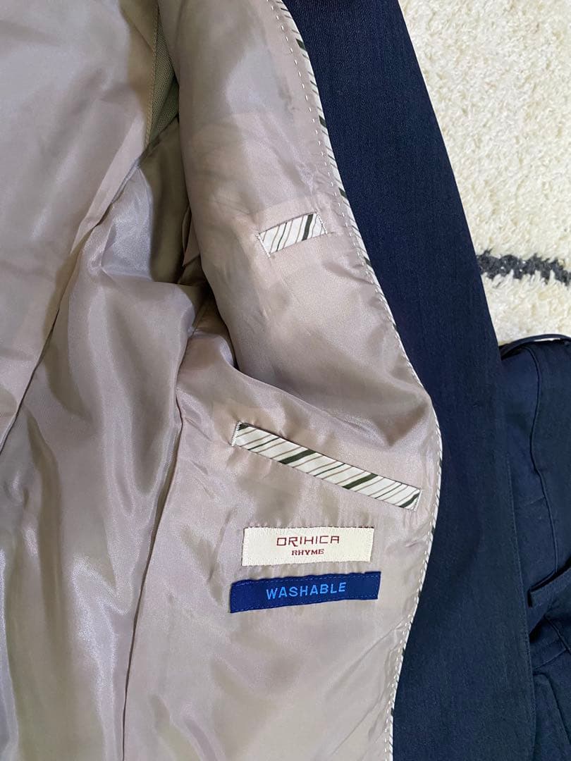 【美品】ORIHICA ネイビー ウォッシャブルスーツ 3点セット