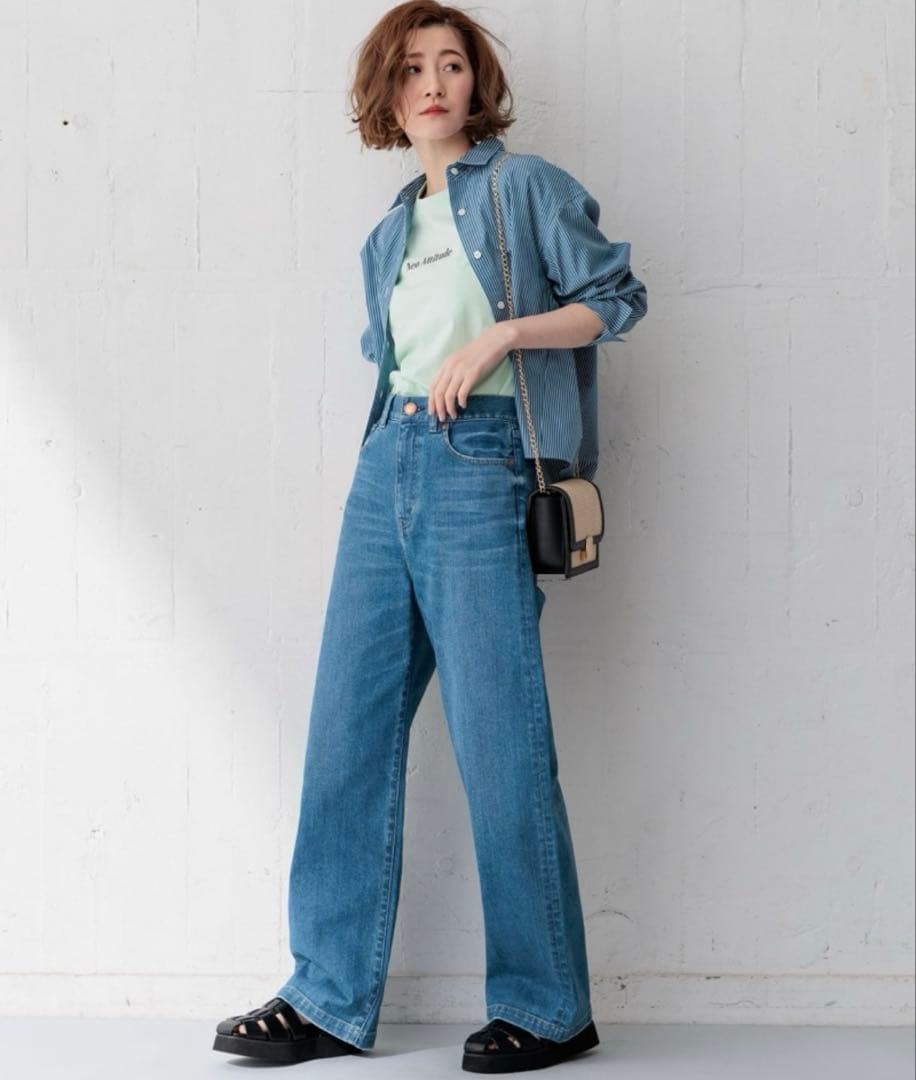 24SS 大きいサイズ 23区 デニム ストレッチワイドパンツ 店舗限定品 48