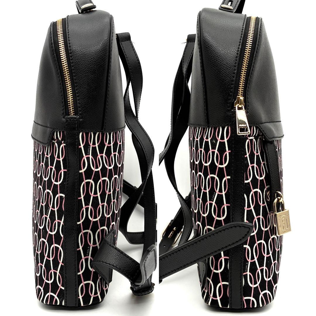 極美品 フルラ パイパー リュック バッグパック ロゴ 総柄 レディース 黒