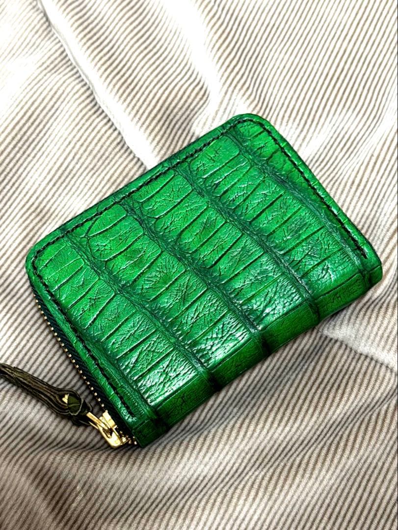 未使用！　アリゲーター　目地染　グリーン　ケース　ミニウォレット　手縫い