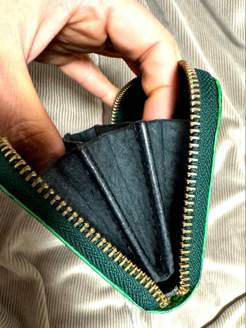 未使用！　アリゲーター　目地染　グリーン　ケース　ミニウォレット　手縫い