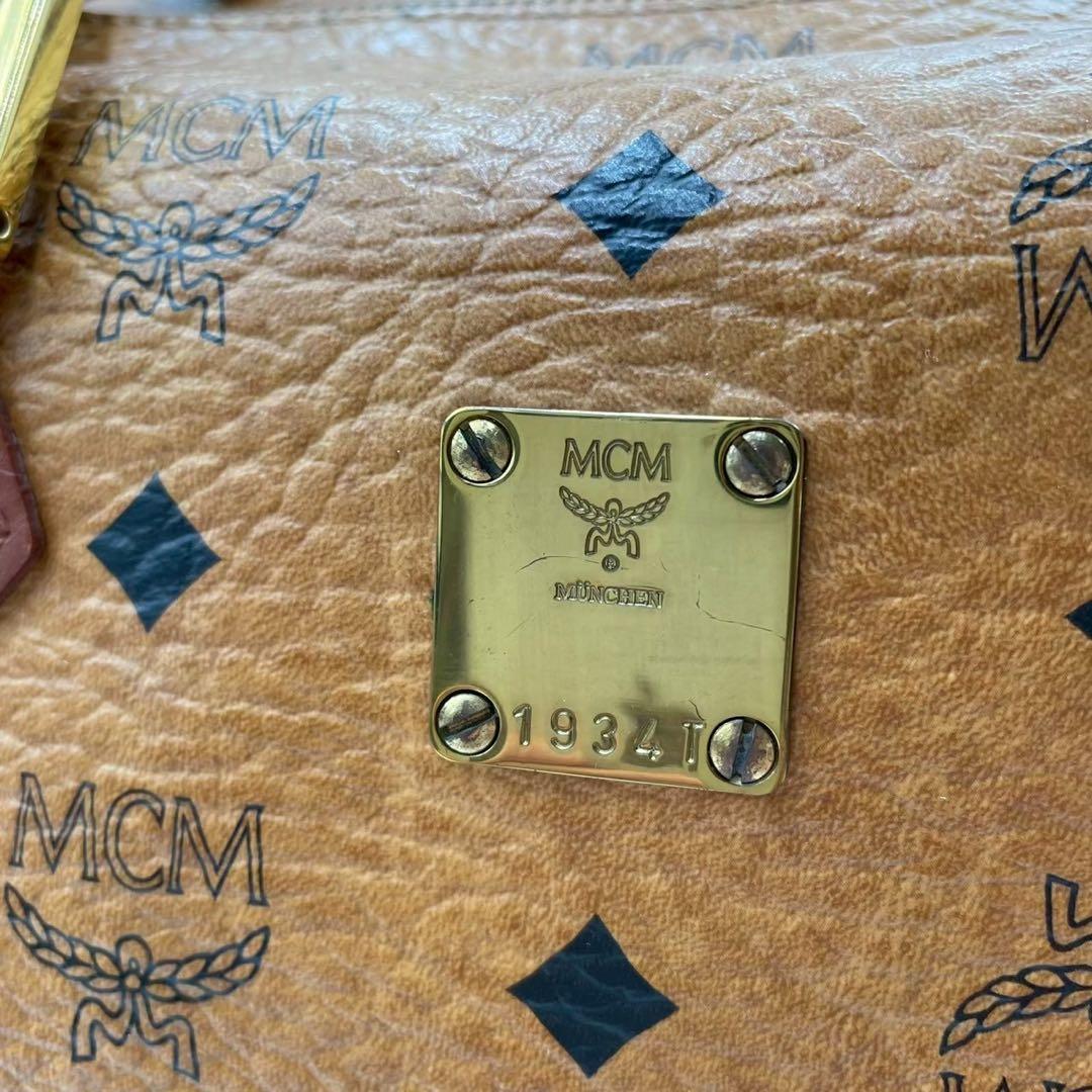 良品　エムシーエム　ヴィセトス　レザー　ミニボストンバッグ　金具付き　ブラウン