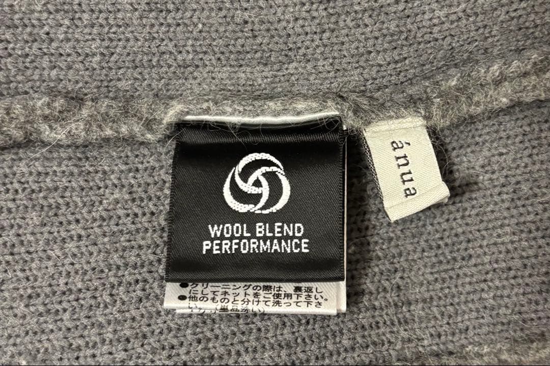 アニュアンス　グレー カシミヤブレンドノーカラーニットジャケット　anuans