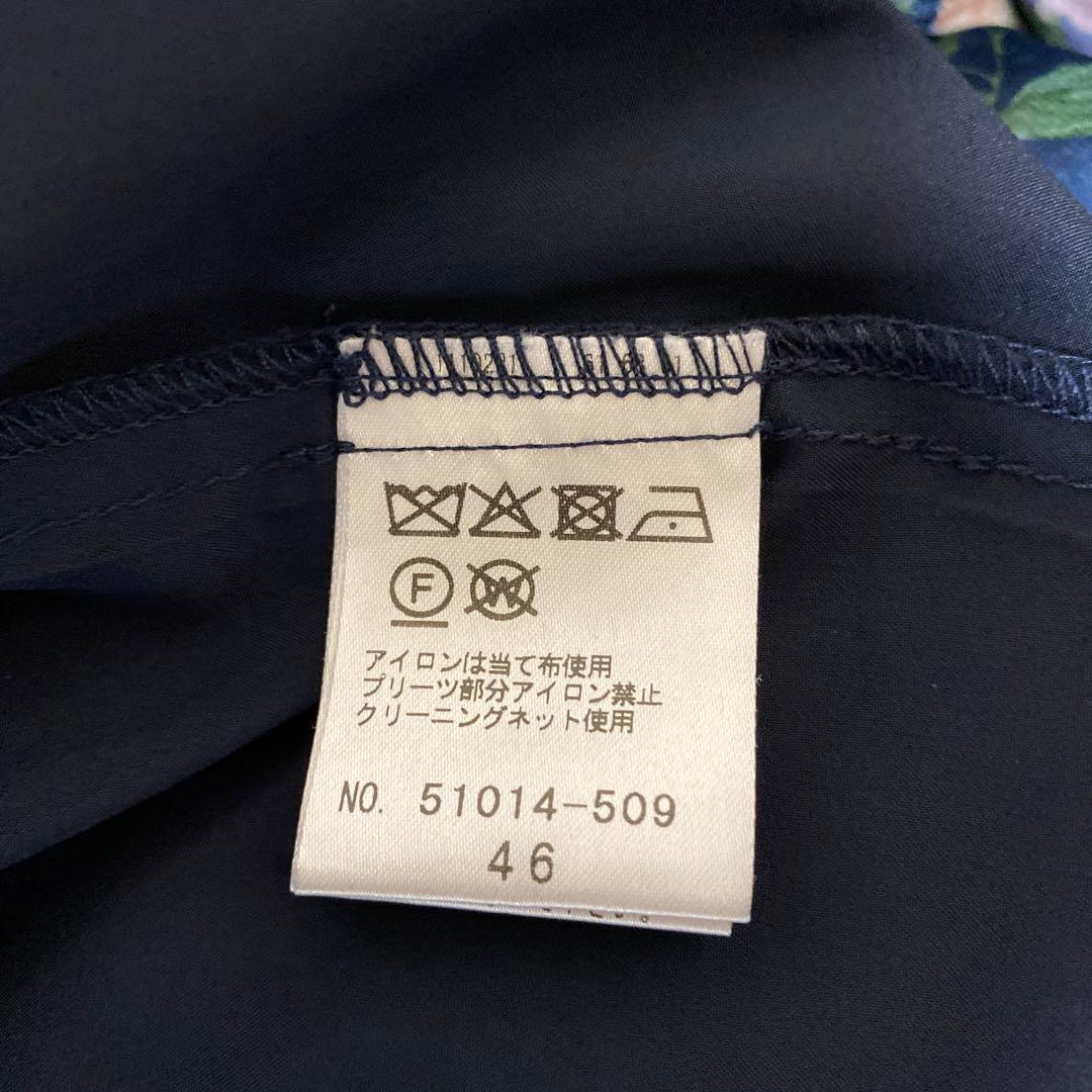 【Rose Tiara】花柄　シフォン　フリルワンピース　ネイビー　サイズ46