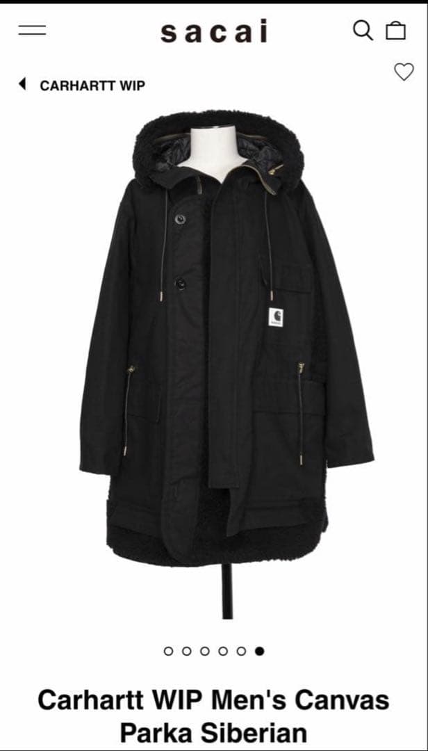 sacai×Carhartt 23AWシベリアンコート ブラック サイズ2