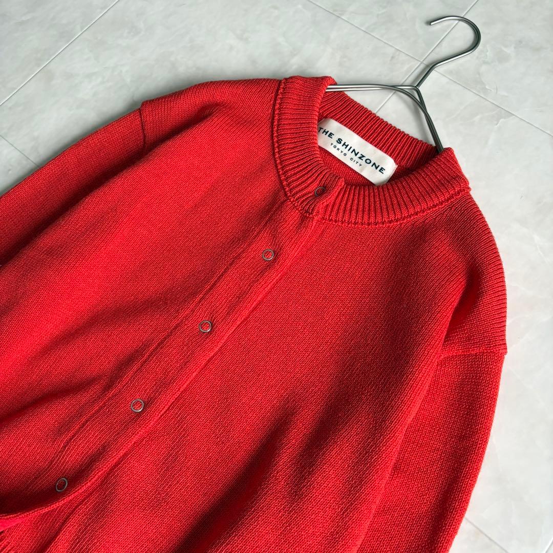 THE SHINZONE ロングリブカーディガン 赤 F 0 スナップボタン