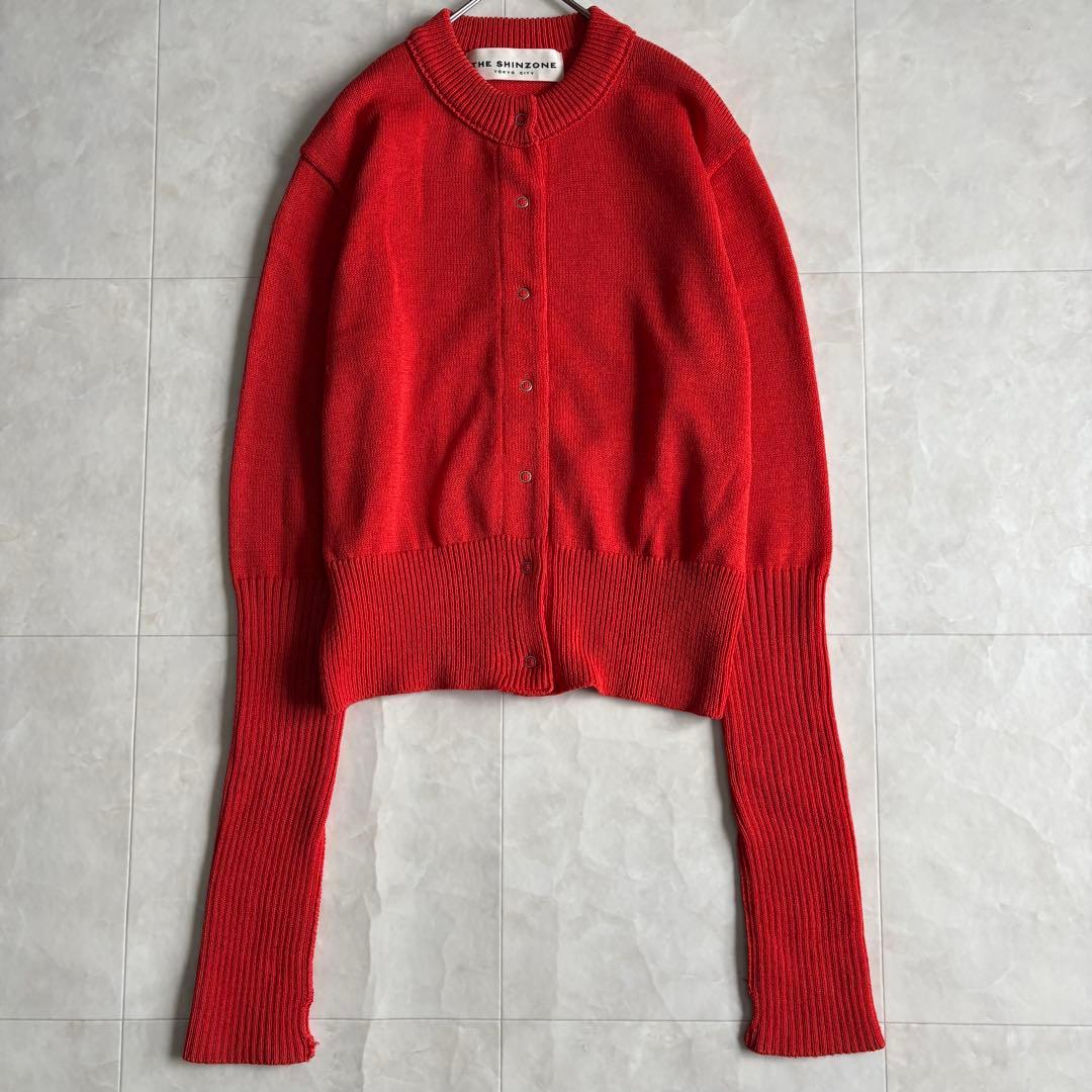 THE SHINZONE ロングリブカーディガン 赤 F 0 スナップボタン