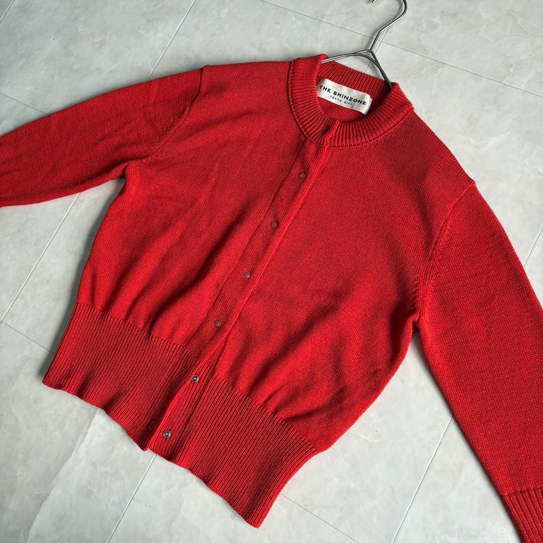 THE SHINZONE ロングリブカーディガン 赤 F 0 スナップボタン